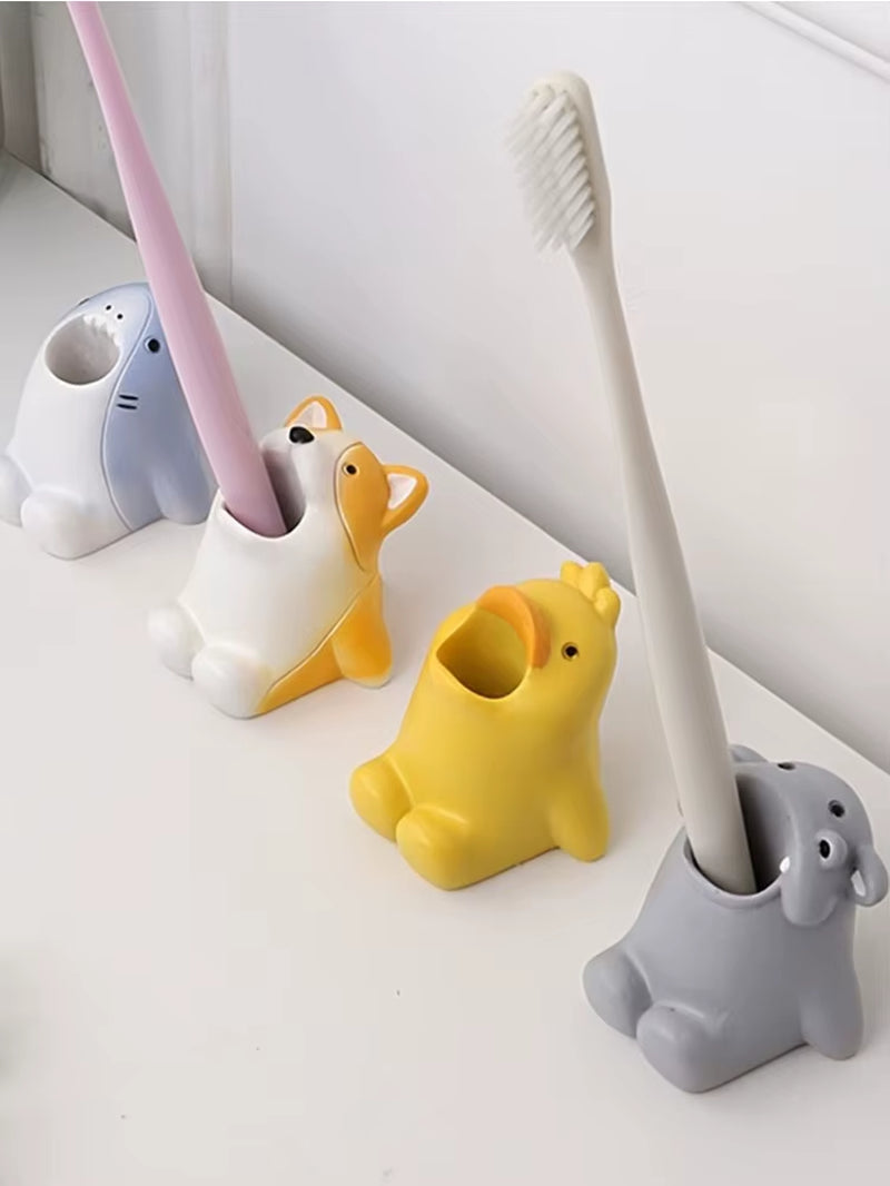 Cartoon Animal Toothbrush Holder Cute Corgi Shark Storage Stand Makeup Brush Stationery Countertop Organizer Bathroom Decoration